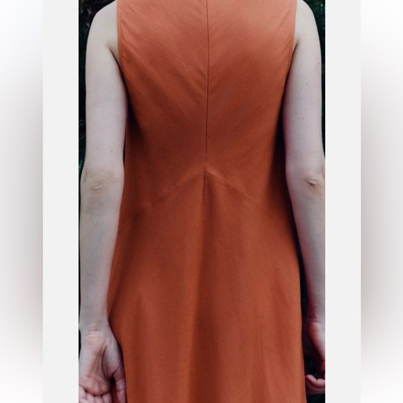 Zara Orange Sleeveless Linen Blend Maxi Sheath Dress Size Small - Picture 3 of 16